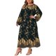 thumbnail image 4 of Agnes Orinda Vestido Maxi Boho de Talla Grande para Mujer, Estilo Escolar y Universitario, con Estampado, Cuello Redondo, Manga Larga, Cinturón, Casual, Línea A, Fluyente, Talla 2X, Negro, 4 of 6