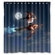 thumbnail image 1 of Cortina de ducha de Halloween con diseño de bruja sentada en la escoba voladora, juego de cortina de baño con ganchos, tamaño 66 x 72 pulgadas, 1 of 3