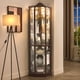 thumbnail image 2 of Glass Cabinet Lighted Corner Cabinet Corner Display Curio Cabinet, Glass Display With Light Bar Cabinet, Wine Cabinet with Adjustable Glass Shelves Carved Decoration DAARK CHERRY, Light(Included), 2 of 2