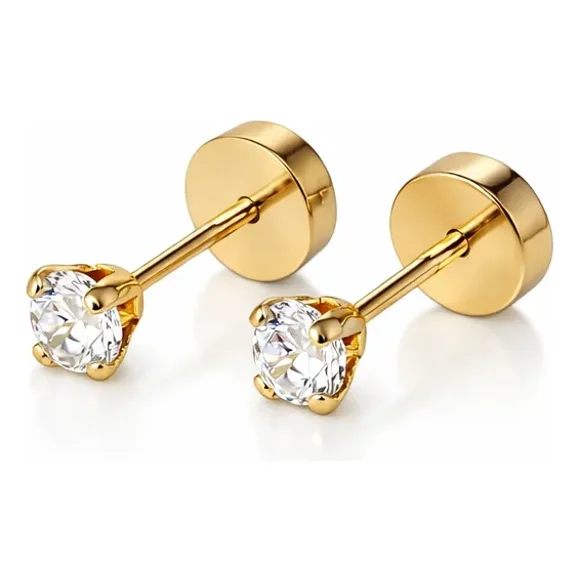 Aros Abridores Chispas 3mm Oro 18k Tope A Presión Bebé Niña