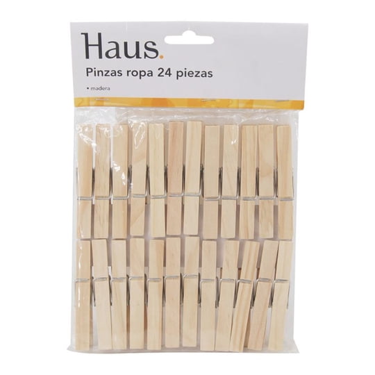 Pinzas Ropa Madera 24 Unidades Natural 1 Un Haus
