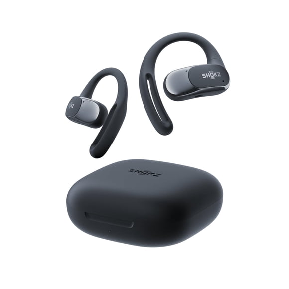 SHOKZ OpenFit Air - Auriculares abiertos, totalmente inalámbricos, resistentes al agua, con ganchos de seguridad para uso diario, color negro