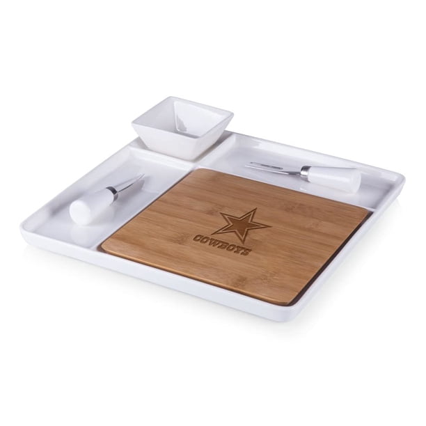 PICNIC TIME Dallas Cowboys Bandeja con Penínsulas, Bambú y Cerámica Blanca, 30 × 30 × 5 cm