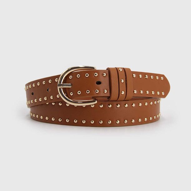 Cinturón Mujer Con Tachas Hebilla Básica Estilo Casual marron Talla Única