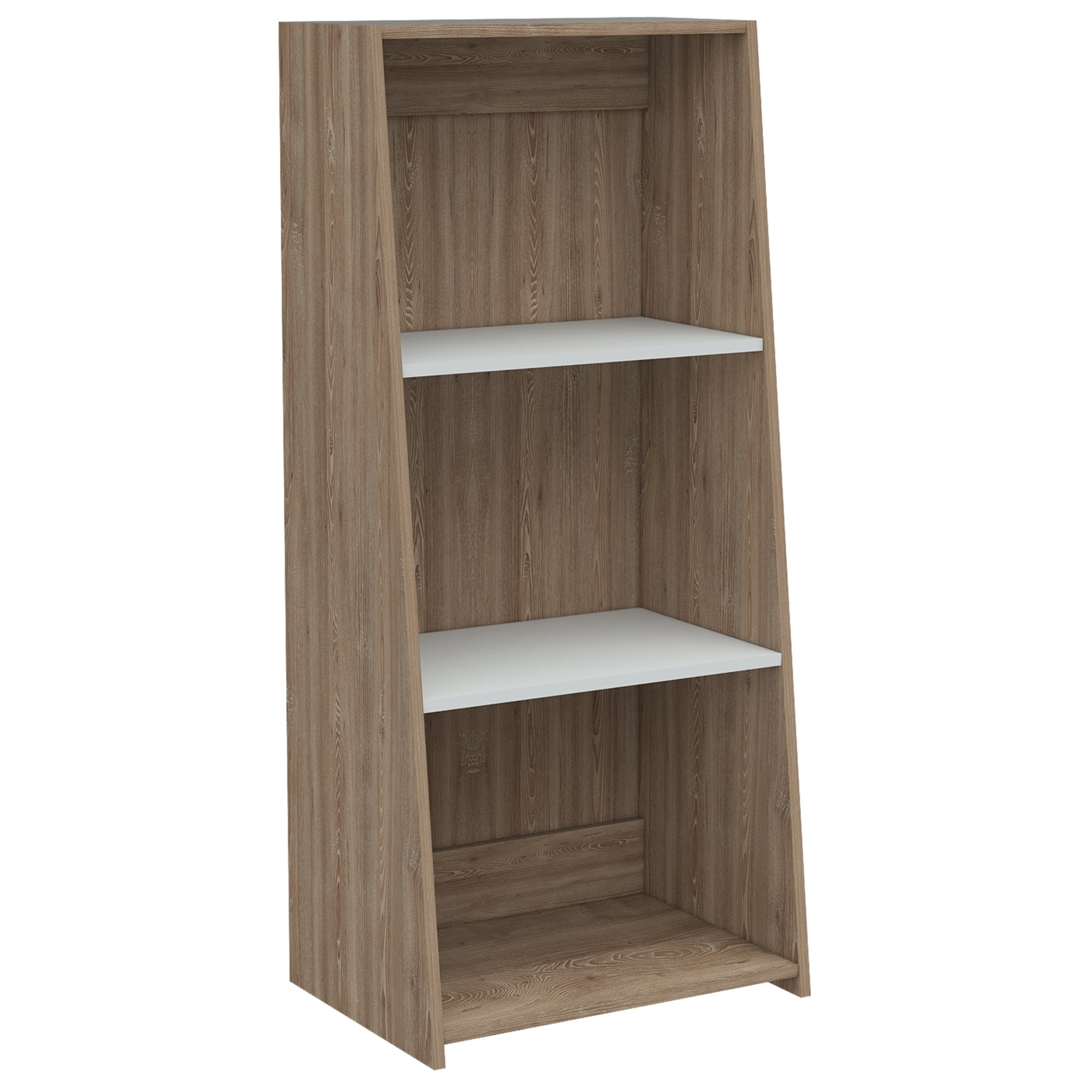 Fmfurniture - Biblioteca 3 Repisas Fm-005b Blanco Y Café Claro