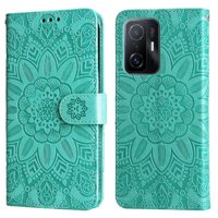 Funda Tipo Cartera Foxdock Para Xiaomi 11T , Diseño Girasol En Relieve, Cuero Pu, Cierre Magnético, Soporte Y Tarjetero