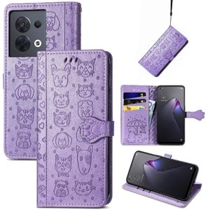 Funda Cartera Foxdock Para Oppo Reno 8 4G , Flip Pu Con Relieve De Gatos Y Perros, Tarjetero Y Soporte