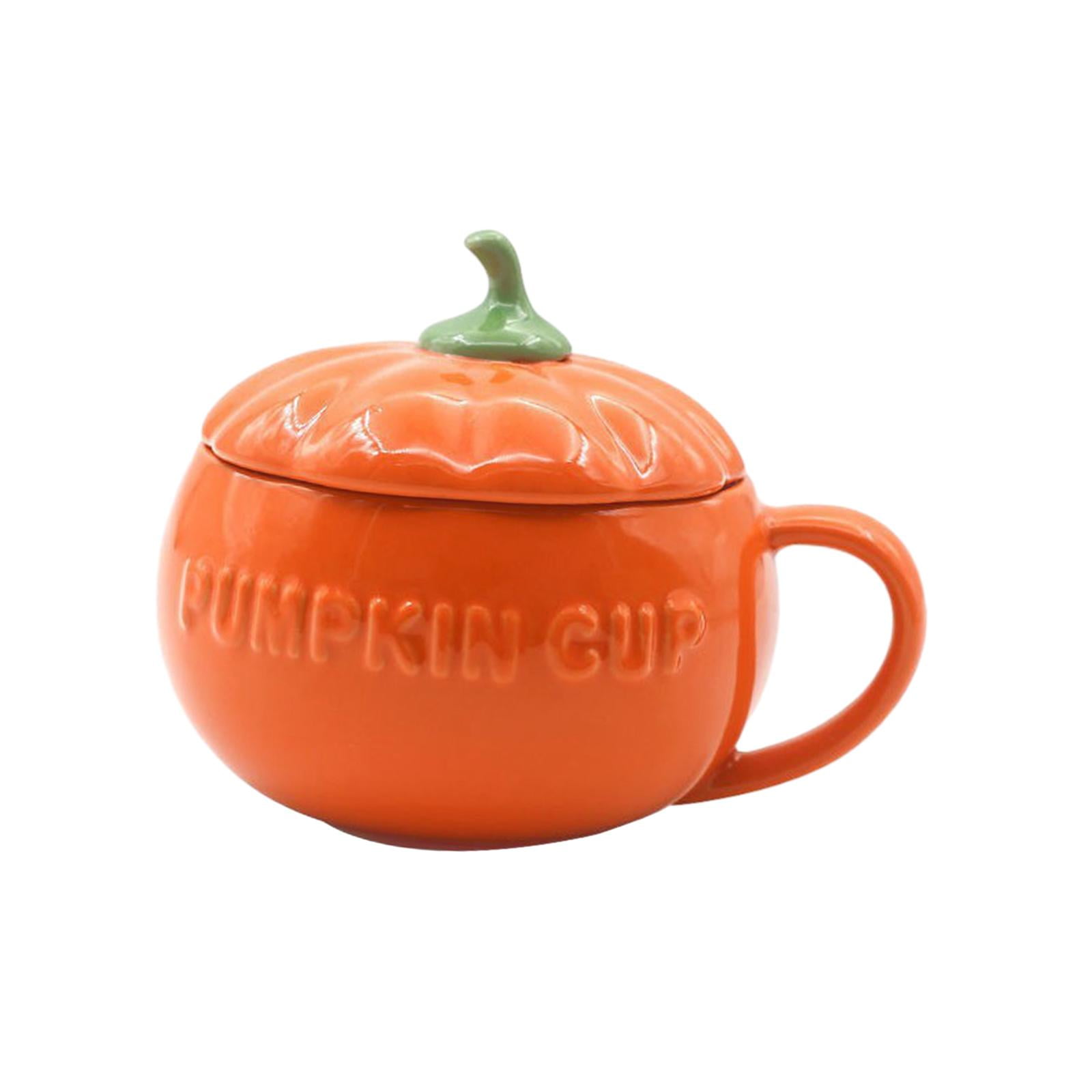 Magideal - Taza De Cerámica De Calabaza Bonita, Taza De Té Creativa Y Divertida, Taza De Desayuno Exquisitamente Con Tapa Para Regalos De Vacaciones Para Amigos, Medio