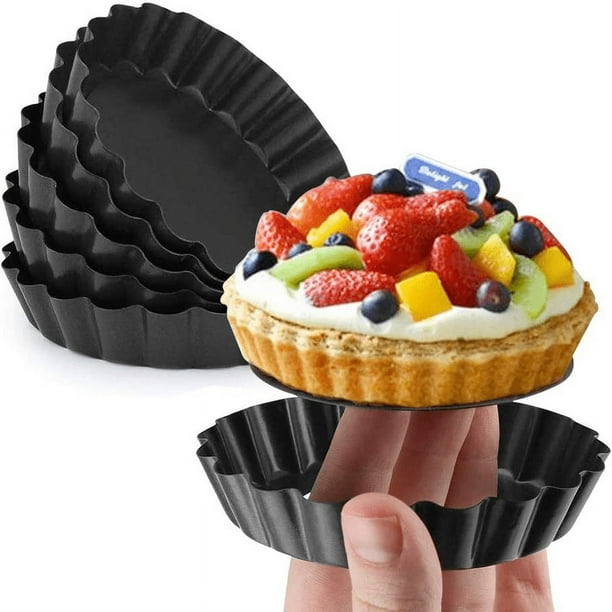 6pcs, Non-Stick Tart Molds (4''), Loose Bottom Mini Pie Pans, Carbon Steel Tart Pans, Removable Bottom Pudding Molds, Baking Tools, Kitchen Gadgets, Kitchen Accessories, Home Kitchen Items