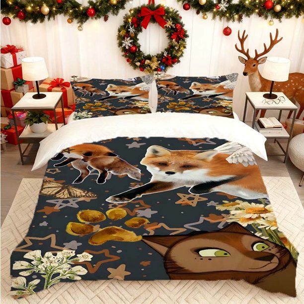 Fox Collage Art Printed Duvet Cover Set All-season Bedding Set with Colorful Patterns Essential for Home and Guest Rooms Ideal Gift for Friends and Family Inclu