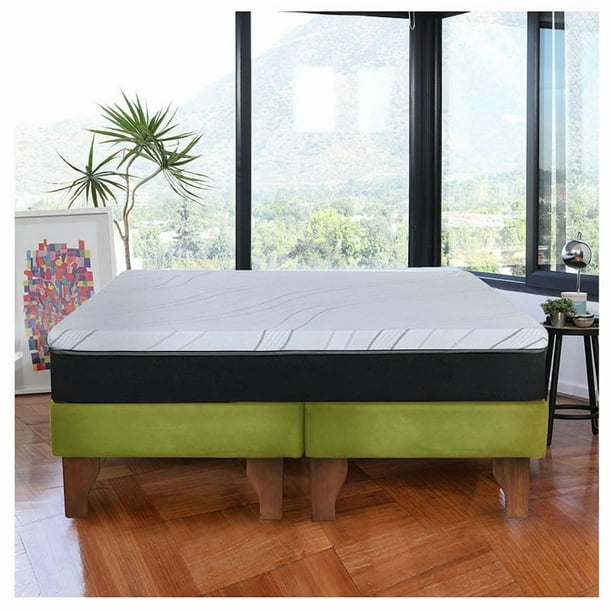 Cama Europea Zen Pro Colchon Resortes 2 Plazas Base Dividida Tela Pistacho