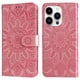 thumbnail image 1 of Funda tipo cartera FOXDOCK para iPhone 15 Pro , diseño girasol en relieve, cuero PU, cierre magnético, soporte y tarjetero, 1 of 5
