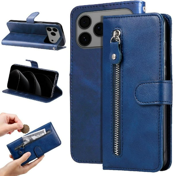 Funda con Cremallera para iPhone 17 Pro Max, Carcasa Cartera de Cuero PU con Soporte y Tarjetero