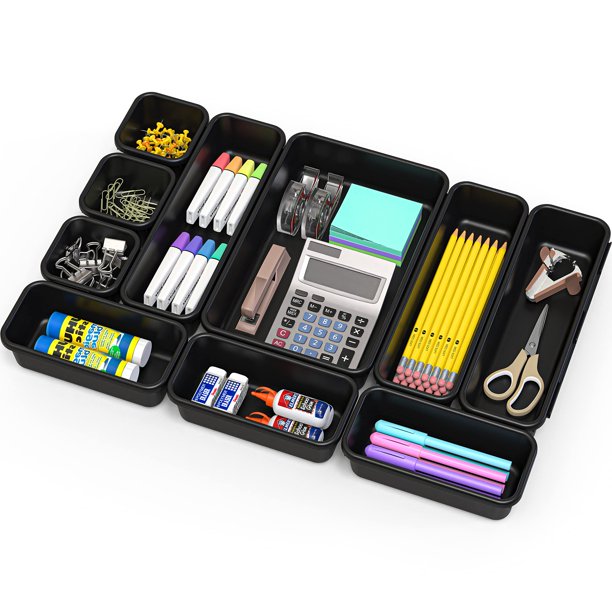 Organizador de cajones para escritorio, artículos sencillos para el hogar, negro, paquete de 10