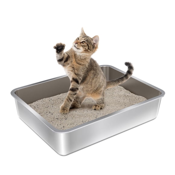 Caja de arena Olacat de acero inoxidable 45 x 35 x 10 cm, fácil de limpiar