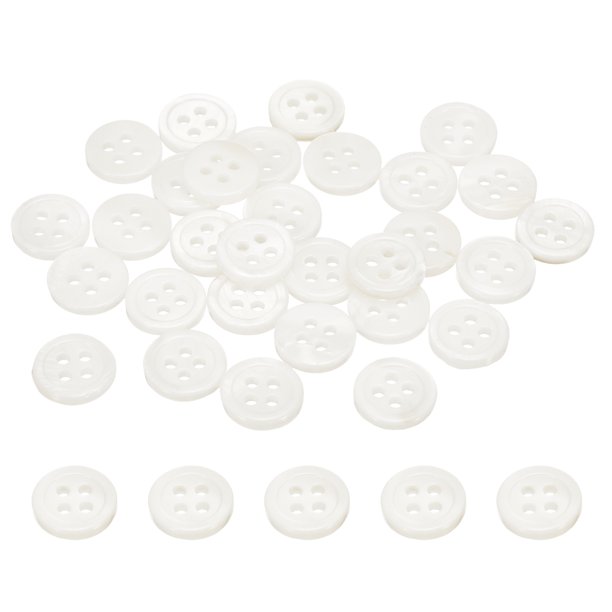 Uxcell 30 Piezas Botones de Nácar de 10mm, 4 Agujeros MOP Botones de Concha de Perla Natural para Coser Ropa Abrigo Trajes Camisa Decoración de Manualidades DIY, Blanco