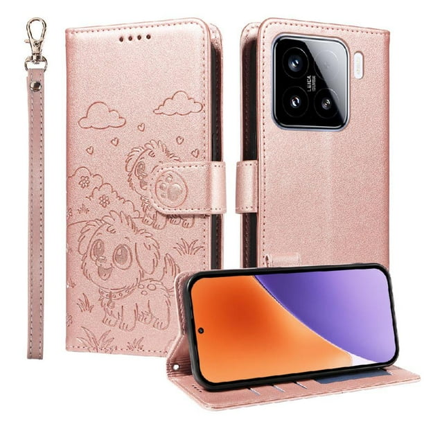 Funda Billetera FOXDOCK Compatible con Xiaomi 15, Diseño Perrito Tierno, Ranuras para Tarjetas y Soporte Plegable