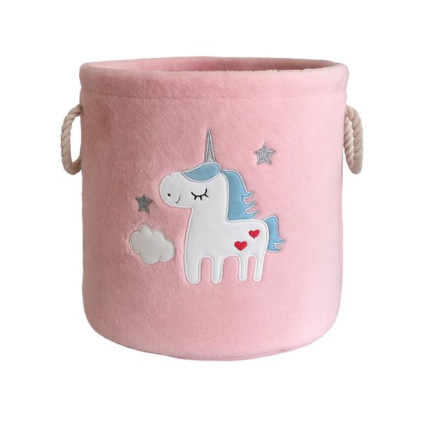 Estilodomus - Canasto Infantil Estilo Unicornio De Felpa Cesto Ropa Sucia Rosado