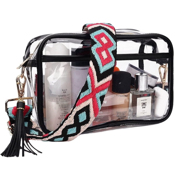 Bolsos cruzados para mujer, bolsos transparentes aprobados para estadios con correas de guitarra, bolso cruzado transparente, mochila transparente para eventos deportivos.