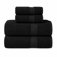 Aura Zeus - Set De 4 Toallas De Baño Algodon 500Gr Cuerpo Mano Grande Az Negro