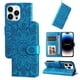 thumbnail image 3 of Funda tipo cartera FOXDOCK para iPhone 15 Pro , diseño girasol en relieve, cuero PU, cierre magnético, soporte y tarjetero, 3 of 5