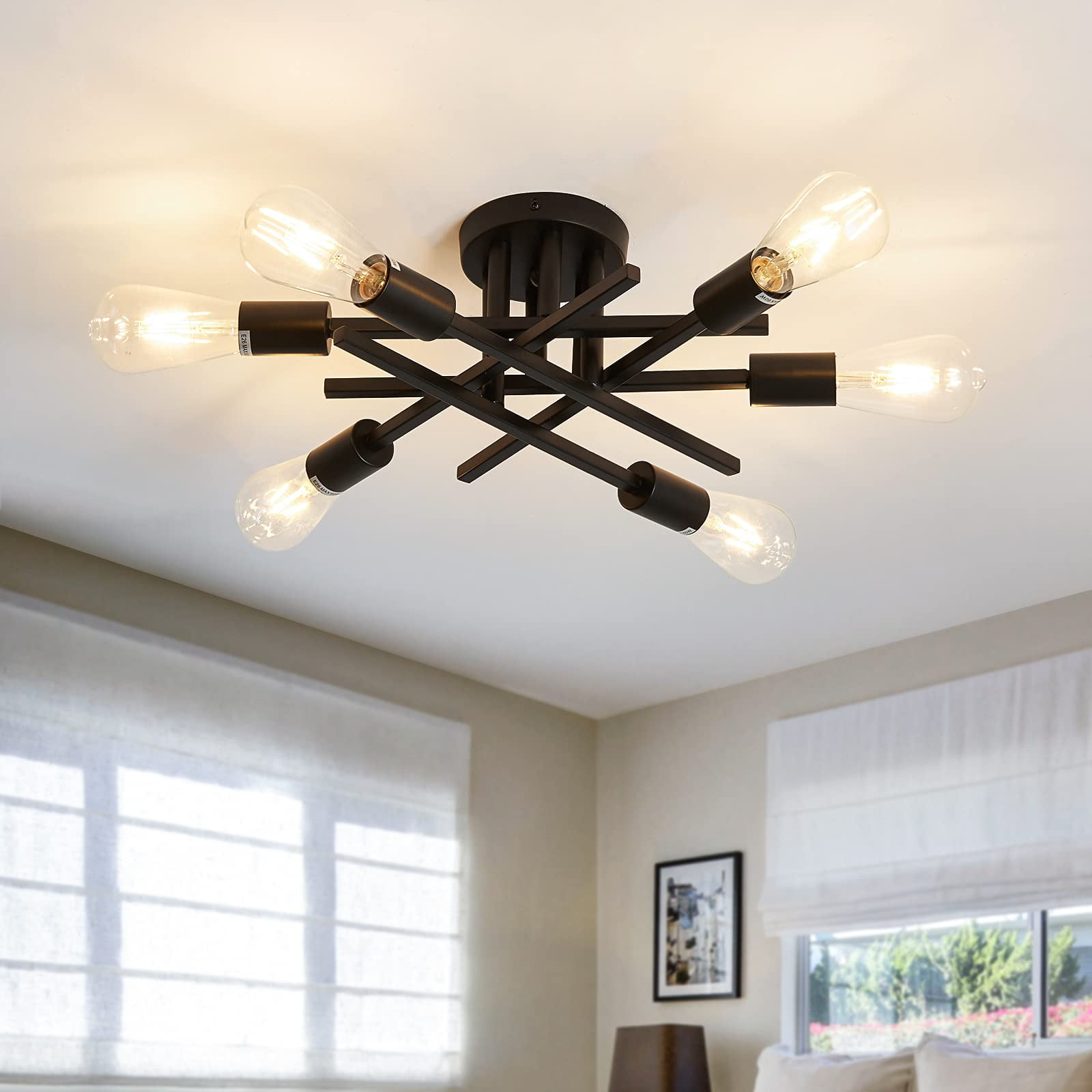 Lámpara De Techo Asgyisa De 42 Cm, 6 Luces, Negro Mate