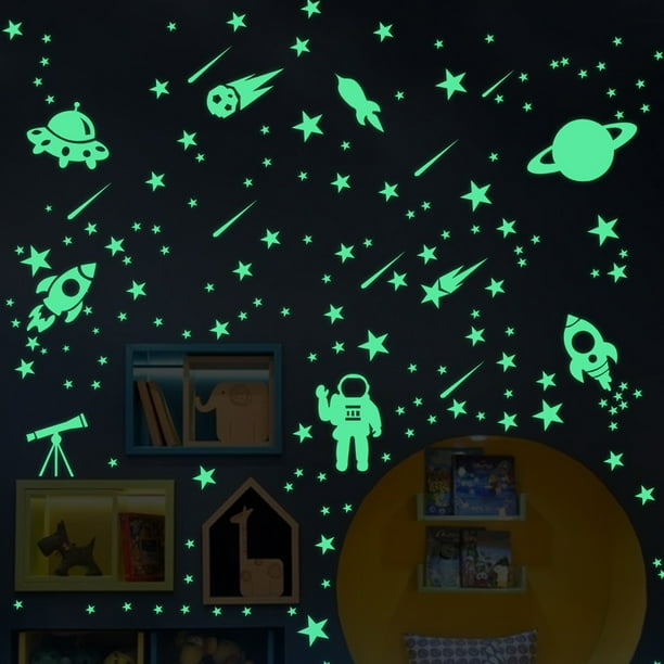 Estrellas que brillan en la oscuridad para el techo, 103 piezas de estrellas que brillan en la oscuridad, decoraciones de pared para niños, para dormitorio infantil