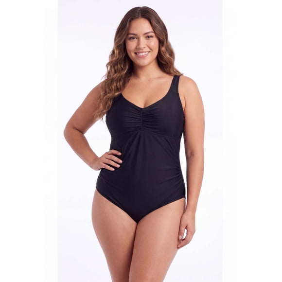 Traje de baño con pliegues PLUS SIZE negro Talla L
