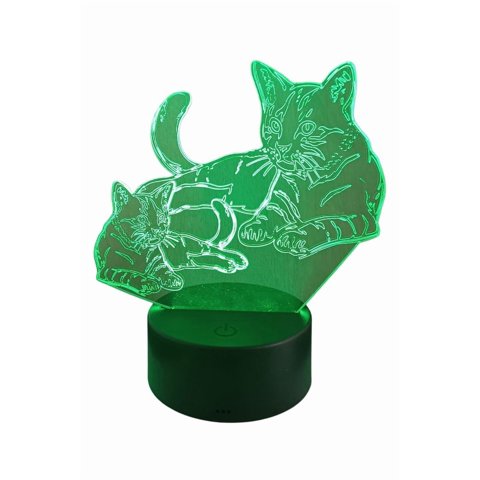 Lelumania - Lampara Ilusion 3D Gatos De 7 Colores, Base Touch