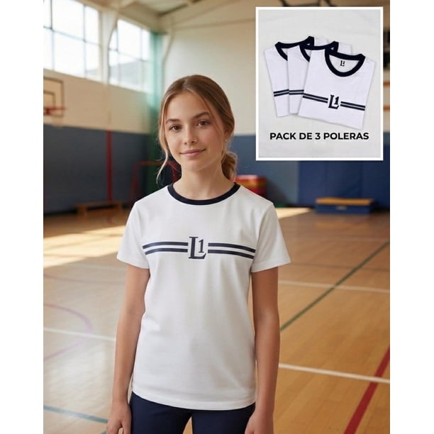 Pack 3 Poleras Niña Deportiva Liceo 1 blanco L