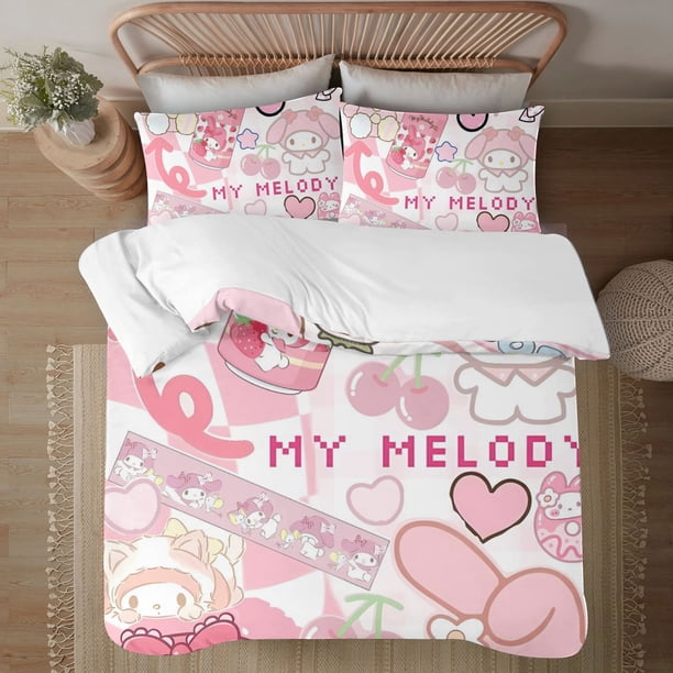 My Melody Soft 3D Printed Duvet Cover Bedding Set with Comforter Cover 3 Piece Set