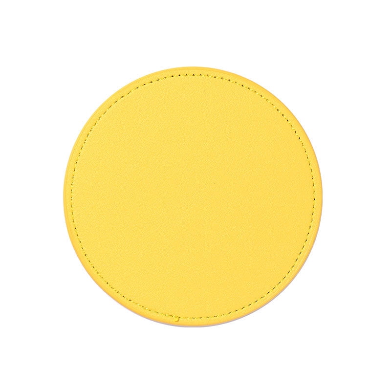 Xmhytop Juego De 4 Posavasos Redondos De Piel Suave Con Costura Decorativa, Ideal Para Tazas, Mesas De Madera Y Decoración Hogar, 4 Pulgadas, Amarillo