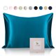 thumbnail image 1 of Funda de almohada de seda REGALWOVEN de 25 Momme con cierre de cremallera, azul pavo real 20"x26", 1 of 7