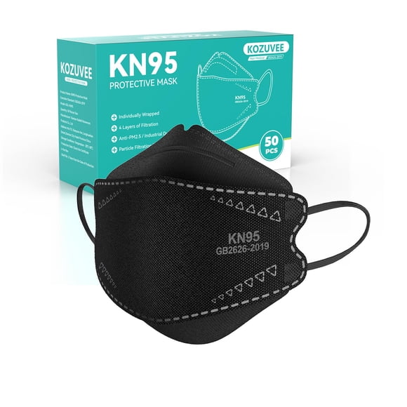 Mascarillas faciales KOZUVEE KN95 negras desechables, paquete de 50
