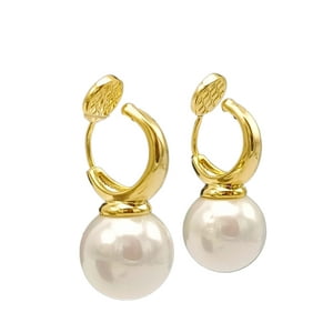 Elbauldejuma - Aros Perla Chapado En Oro 18K Earcuff Sin Perforacion