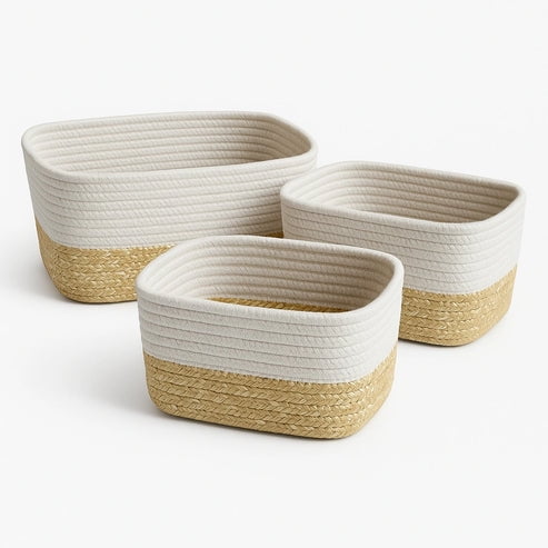 Estilodomus - Set 3 Canasto Organización Cuerda Y Fibra Naturales Canasta