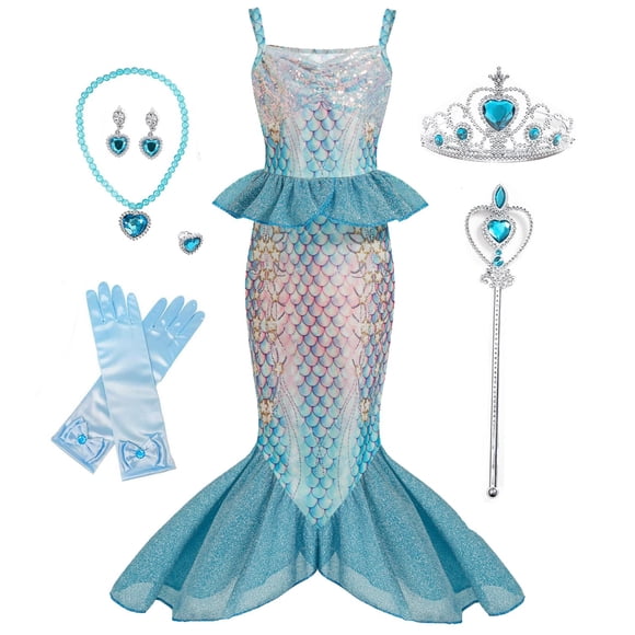 Disfraz de princesa Gesikai para niñas pequeñas, sirena, de 4 a 6 años