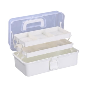 Magideal - Caja De Almacenamiento De 3 Niveles, Estuche De Arte Plegable, Organizador De Manualidades Multifuncional, Caja De Aparejos Portátil Para Maquillaje, Blanco