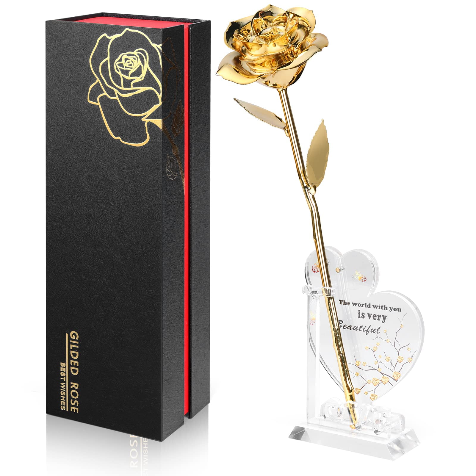 Anthonic - Rosa Antónica Bañada En Oro, Auténtica Rosa Dorada De 24 Quilates Con Caja De Regalo