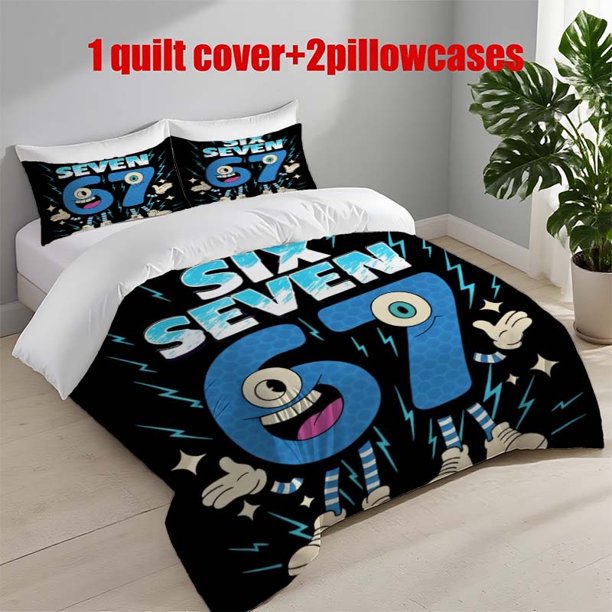 3pcs 67 Cartoon Number Themed Printed Bedding Set Duvet Cover and Pillowcases
