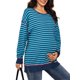 thumbnail image 4 of INSPIRE CHIC Top de Trabajo de Maternidad para Mujeres Suéter a Rayas Suéter de Otoño Invierno Jersey Elástico de Manga Larga Camisa de Oficina L Azul Denim, 4 of 5