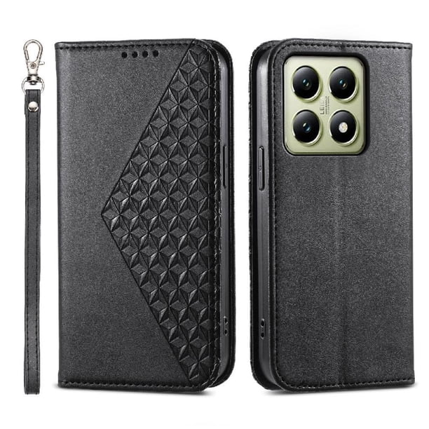 Funda Flip FOXDOCK para Xiaomi 14T Pro 5G , Estilo Billetera con Diseño Rombo, Correa de Mano y Soporte, Uso Diario
