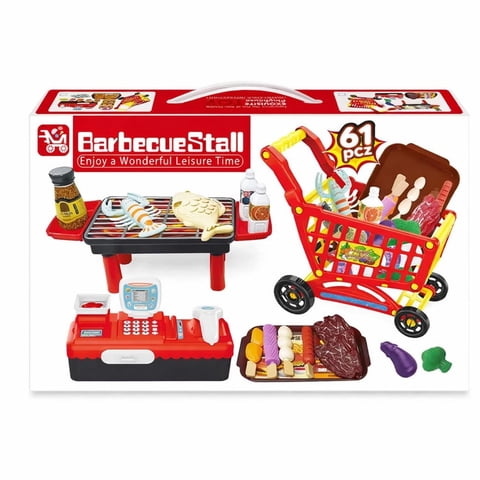 Genérico - Mini Carrito De Supermercado 61 Piezas + Parrilla Y Caja Registradora