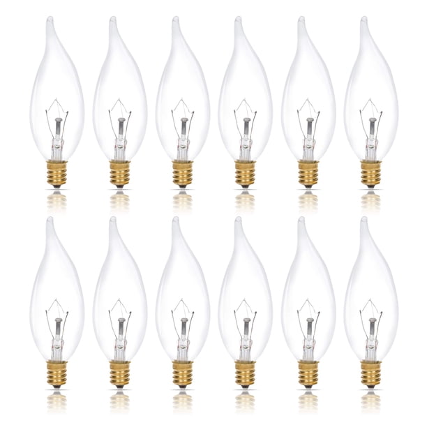 Simba Lighting Bombilla Candelabro Punta de Llama Clara CA10 40W Base E12 120V, Paquete de 12