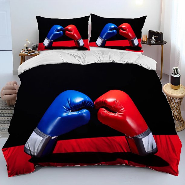 v1966 Bed Sheets Boxing Gloves Boxer Fight Comforter Bedding Set,Duvet Cover Bed Set Quilt Cover Pillowcase,King Queen Size Bedding Set Adult 3-Piece Bedding Set (1 Duvet Cover + 2 Pillow Shams) Bed S