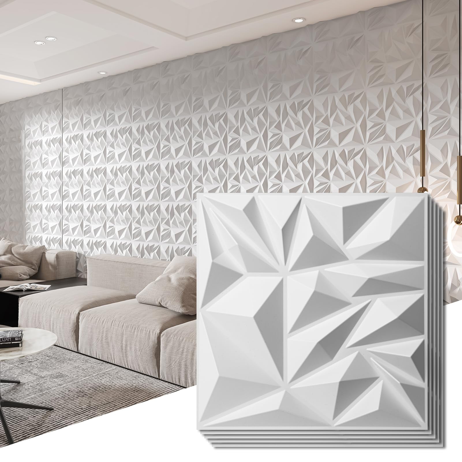 Paneles Decorativos De Pared Art3d, Paquete De 33 Paneles 3d De Pvc, Diamante Blanco, 30 X 30 Cm