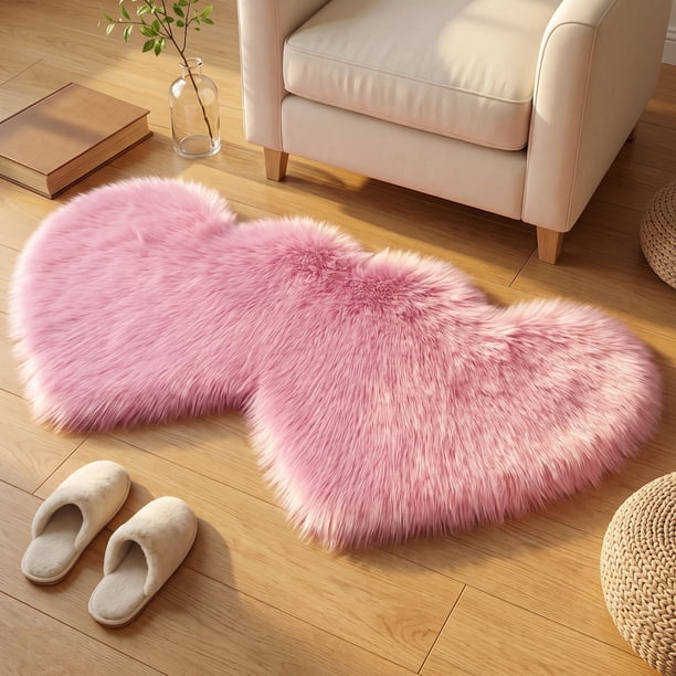 REGALWOVEN Pequeña Alfombra Peluda, Alfombra de Baño Ultra Suave y Esponjosa, Alfombra Antideslizante Estrecha y Peluda para Banco de Tocador, Lado de la Cama Rojo Rosado 28" x 14"