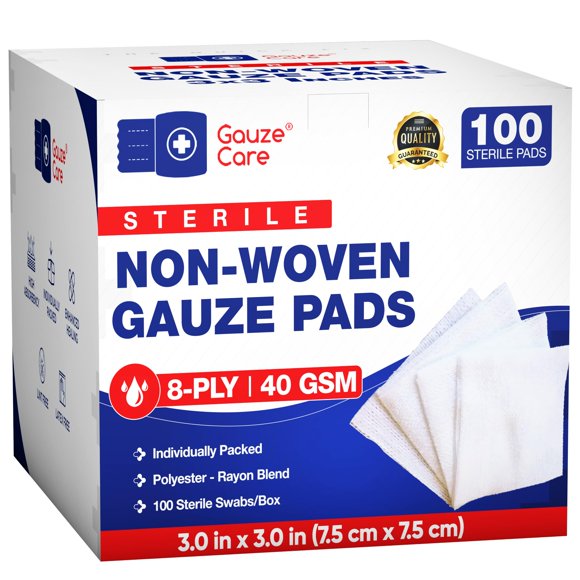 Almohadillas de gasa Gauze Care, 3 x 3 cm, 8 capas, 100 unidades estériles