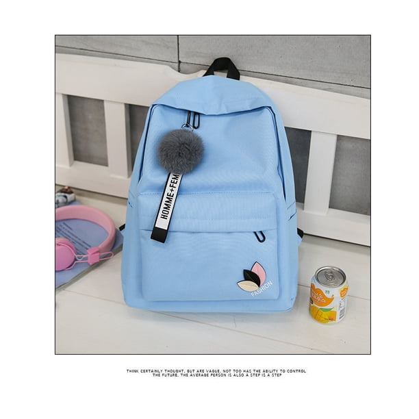 Korean Nylon Casual Women Backpack Canvas Book Bags Preppy Style School Back Bags for Teenage Girls Fur Ball Toy Bag