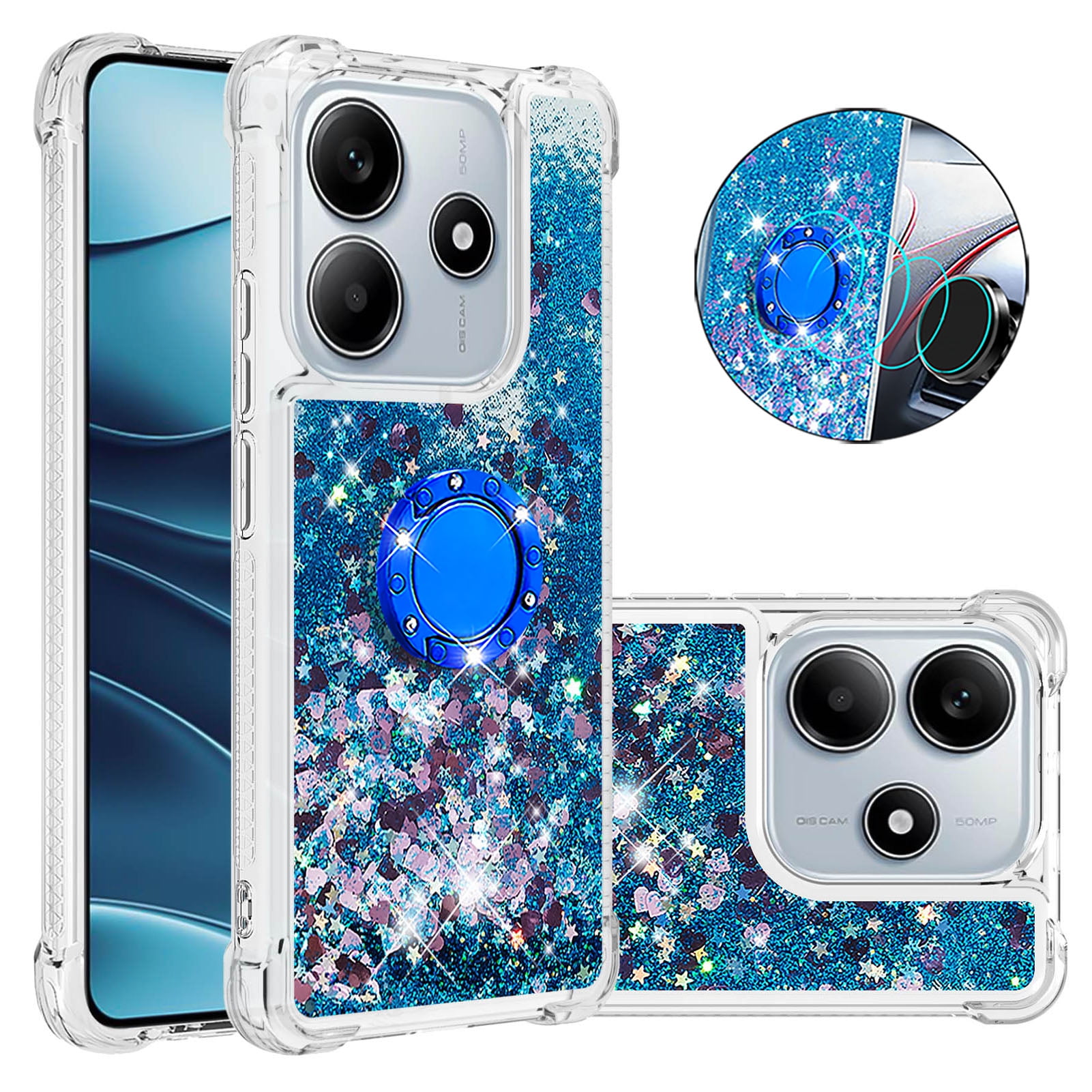 Foxdock Funda Glitter Líquida Para Xiaomi Redmi Note 14 4g Con Anillo Brillante, Tpu Antichoques Y Esquinas Reforzadas, Soporte